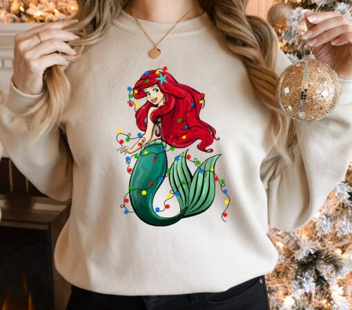 Disneyland Beautiful The Little Mermaid Princess Ariel Christmas Light Sweatshirt