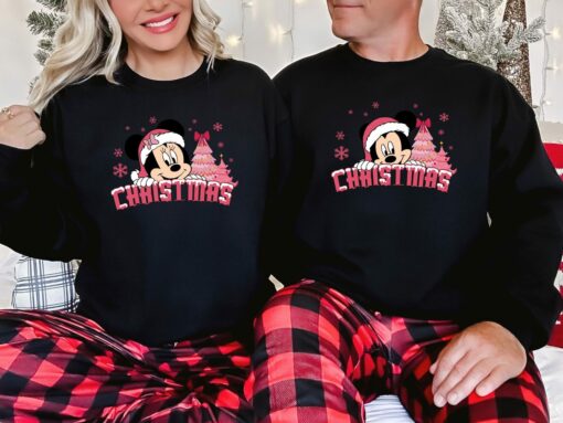 Disneyland Christmas Cute Pink Mickey And Minnie Mouse Sweatshirt