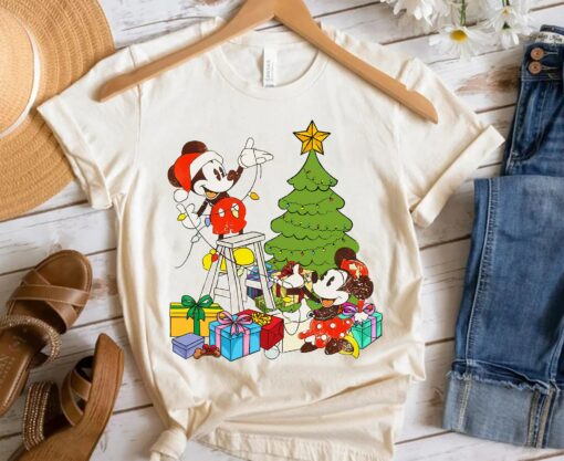 Disneyland Classic Mickey And Minnie Christmas Tree And Presents Cute Sweatshirt Unique Xmas Gift