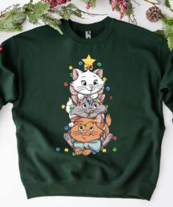 Disneyland Cute Aristocats Marie Toulouse Berlioz Christmas Tree Kitten Christmas Lights Sweatshirt