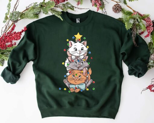 Disneyland Cute Aristocats Marie Toulouse Berlioz Christmas Tree Kitten Christmas Lights Sweatshirt