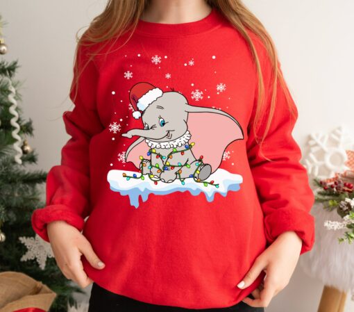 Disneyland Cute Dumbo Santa Flying Elephant Christmas Light Sweatshirt