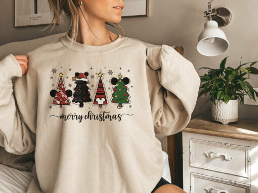 Disneyland Cute Mickey Minnie Christmas Tree Sweatshirt Trendy Unique Xmas Gift