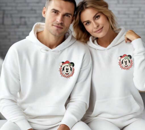 Disneyland Cute Pocket Retro Mickey Minnie Christmas Couple Sweatshirt