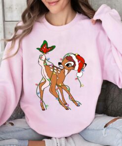 Disneyland Cute Santa Bambi Christmas Lights Sweatshirt Lovely Unique Xmas Gift