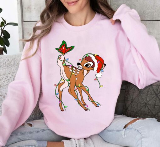 Disneyland Cute Santa Bambi Christmas Lights Sweatshirt Lovely Unique Xmas Gift