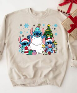 Disneyland Cute Stitch Snowman And Lilo Christmas Sweatshirts