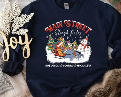 Disneyland Cute Winnie The Pooh And Friends Main Street Sleigh Rides Christmas Sweatshirt