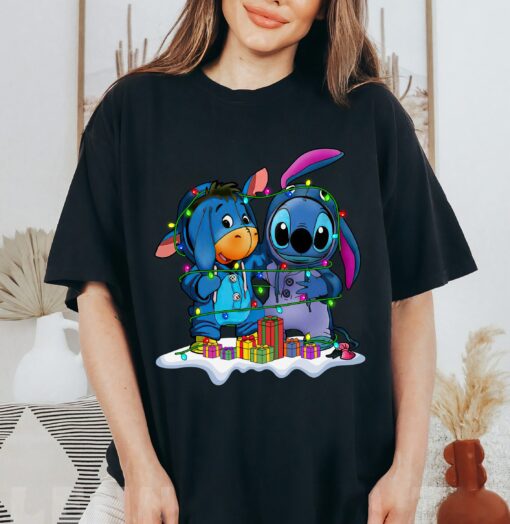 Disneyland Eeyore And Stitch Custome Snow Winnie The Pooh Lights Sweatshirt Lovely Unique Xmas Gift