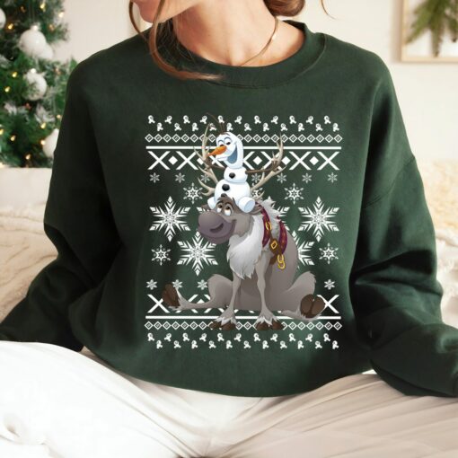 Disneyland Frozen Olaf Sven Riding Antlers Ugly Sweater Christmas Cute Sweatshirt Unique Xmas Gift