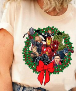 Disneyland Marvel Avengers Christmas Wreath Thor Loki Iron Men And Hulk Santa Sweatshirt Cool Unique Xmas Gift