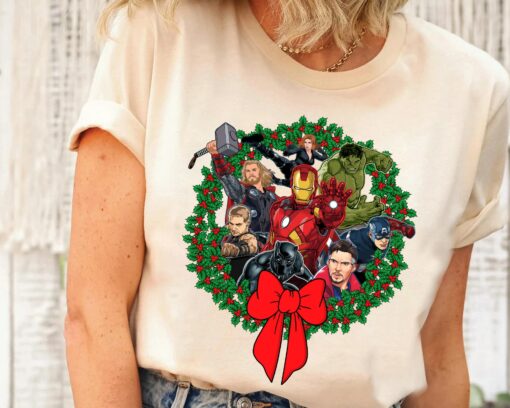 Disneyland Marvel Avengers Christmas Wreath Thor Loki Iron Men And Hulk Santa Sweatshirt Cool Unique Xmas Gift