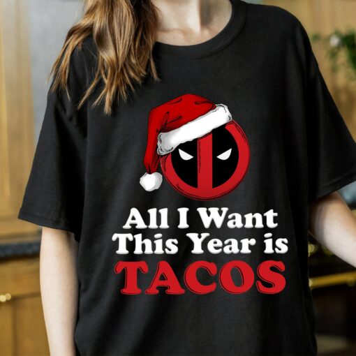 Disneyland Marvel Deadpool I Want This Year Is Tacos For Christmas Graphic Funny Saying Sweatshirt