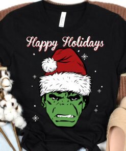 Disneyland Marvel Hulk Santa Hat Happy Holidays Portrait Christmas Lights Sweatshirt Unique Xmas Gift