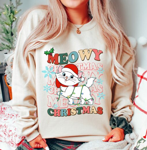 Disneyland Meowy Aristocats Santa Marie Christmas Lights Sweatshirt Lovely Unique Xmas Gift