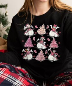Disneyland Mickey And Friends Pink Christmas Tree Snowman Sweatshirt