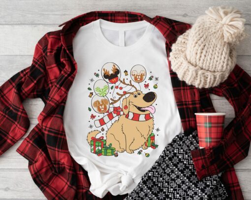 Disneyland Pixar Up Santa Dug Dog Christmas Light Xmas Holiday Sweatshirt