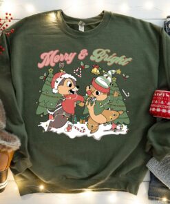 Disneyland Retro Chip And Dale Merry And Bright Christmas Holiday Sweatshirt