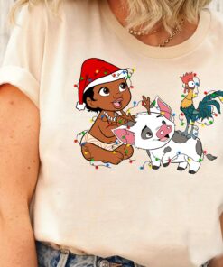Disneyland Santa Cute Moana Hei Hei Rooster And Pua Christmas With Lights Sweatshirt Unique Xmas Gift
