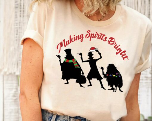 Disneyland Santa Hitchhiking Ghosts Making Spirit Bright Christmas Lights Haunted Mansion Christmas Sweatshirt Unique Xmas Gift