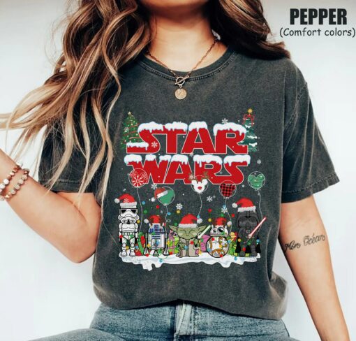 Disneyland Santa Star Wars Characters Yoda Boba Fett Stormtrooper Christmas Light Funny Sweatshirt