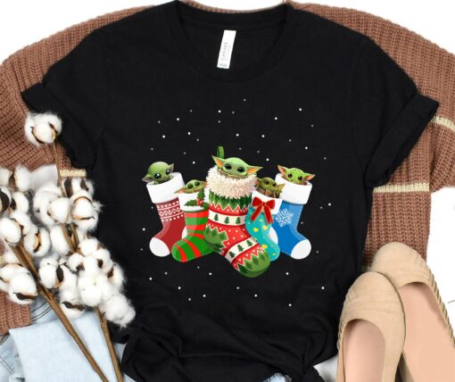 Disneyland Star Wars Baby Yoda In Sock Christmas Lights Sweatshirt Unique Xmas Gift