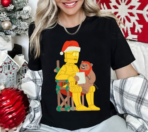 Disneyland Star Wars Holiday Santa C-3PO &amp Ewok Christmas Sweatshirt Lovely Unique Xmas Gift