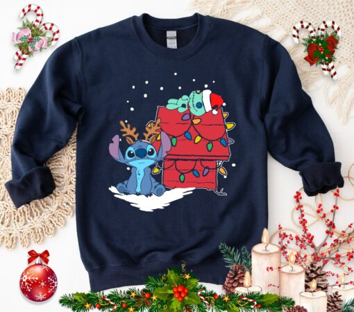 Disneyland Stitch And Scrump Christmas Lights Sweatshirt Unique Xmas Gift