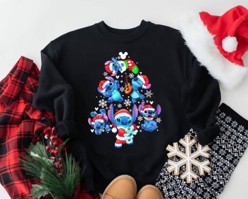 Disneyland Stitch Santa Hat Tree Funny Christmas Sweatshirt