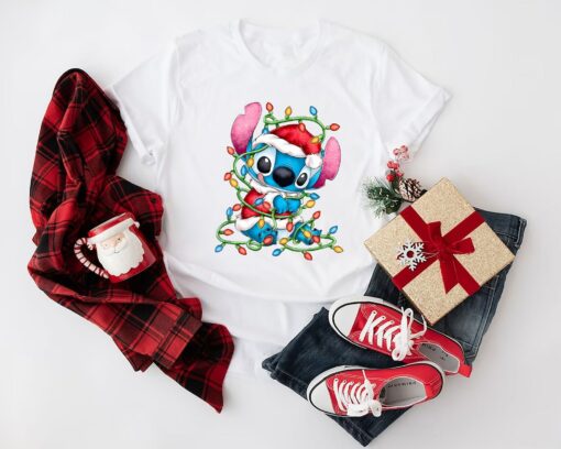 Disneyland Stitch Santa Play With Christmas Lights Sweatshirts