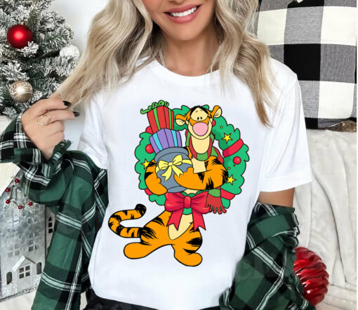 Disneyland Winnie The Pooh Tigger Santa Christmas Wreath Sweatshirt Unique Xmas Gift