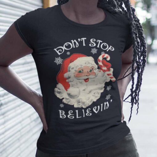 Don’t Stop Believin’ Retro Santa Christmas T-shirt