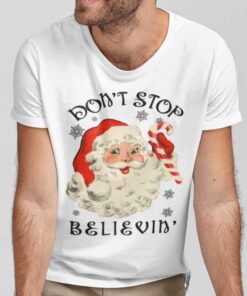Don’t Stop Believing Retro Santa Christmas T-shirt