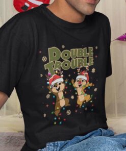 Double Trouble Costume Santa Reindeer Light Christmas Black Tee Chip n’ Dale