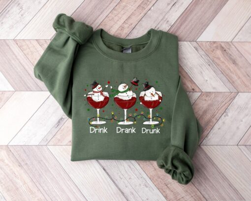 Drink Drank Drunk Wine Snowman Sweatshirt Lovely Unique Xmas Gift