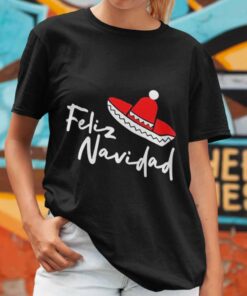 Feliz Navidad Merry Christmas Santa Hat T-shirt