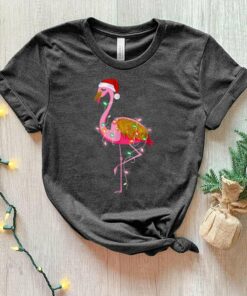 Flamingo Christmas Lights With Santa Hat T-Shirt