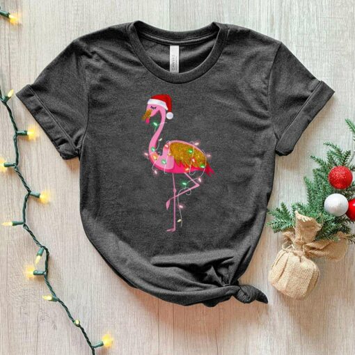 Flamingo Christmas Lights With Santa Hat T-Shirt