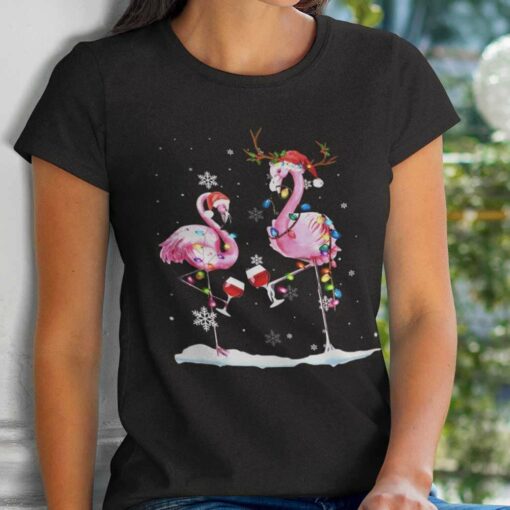 Flamingo Wine Flamingo Christmas T-shirt