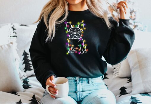 Funny Bulldog Christmas Lights Sweatshirt Lovely Unique Xmas Gift