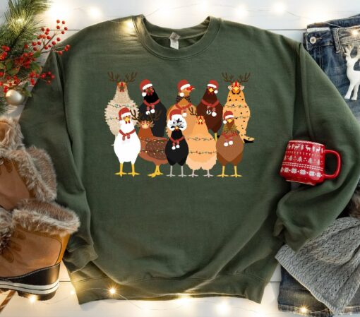 Funny Chicken Christmas Lights Farm Animal Sweatshirt Unique Xmas Gift