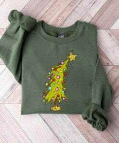 Funny Christmas Tree Falling With Bling Star Sweatshirt Unique Xmas Gift