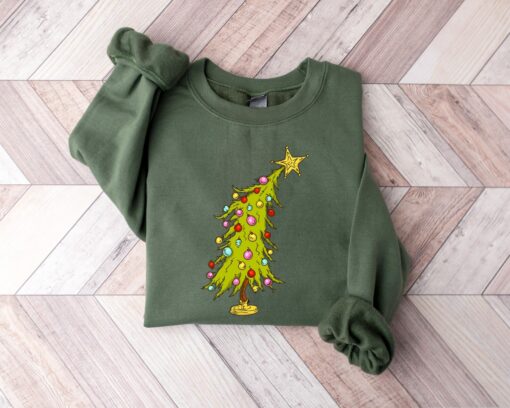 Funny Christmas Tree Falling With Bling Star Sweatshirt Unique Xmas Gift