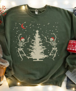 Funny Dancing Skeleton Tree Christmas Sweatshirt Scary Unique Xmas Gift