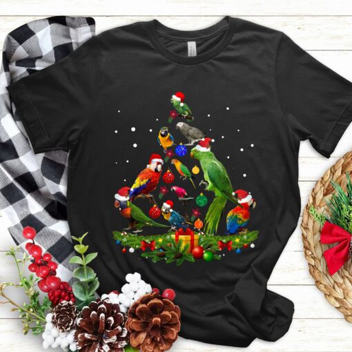 Funny Parrot Snowflakes Christmas Tree Sweatshirt Colorful Unique Xmas Gift