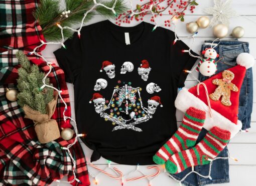 Funny Skeleton Namaste Skull Yoga Christmas Lights Sweatshirt