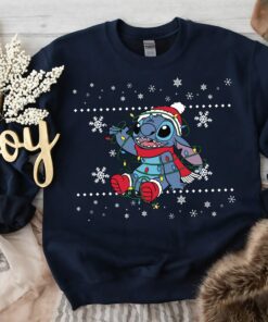 Funny Stitch With Lights Disneyland Christmas Sweatshirt