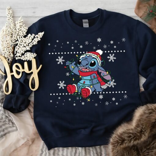 Funny Stitch With Lights Disneyland Christmas Sweatshirt