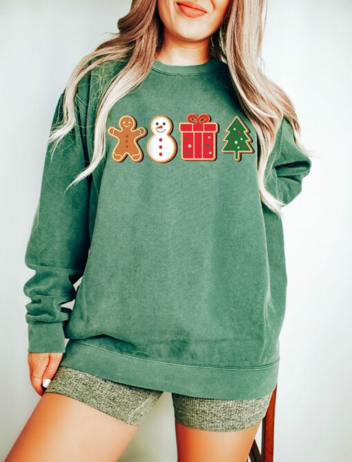 Gingerbread Cookies Snowman Pin Tree Sweatshirt Cute Unique Christmas Gift