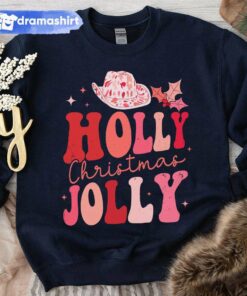 Groovy Retro Western Holly Jolly Christmas Sweatshirt